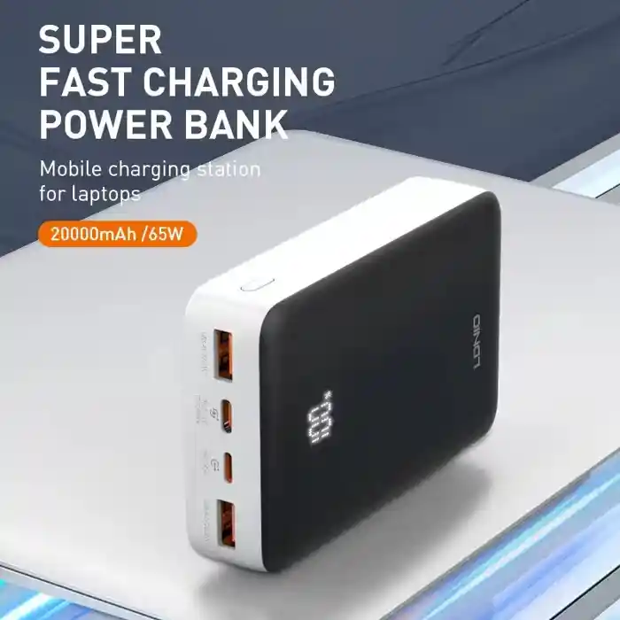 LDNIO PQ27 65W 77Wh 20000mah 77Wh Digital Display Power Bank External Battery Power Supply with 2 Inputs & 3 Outputs Support QC5/4+/3+/3.0 PD3.0 PPS SCP FCP SCP AFC PPS VOOC Fast Charging for iPhone 1
